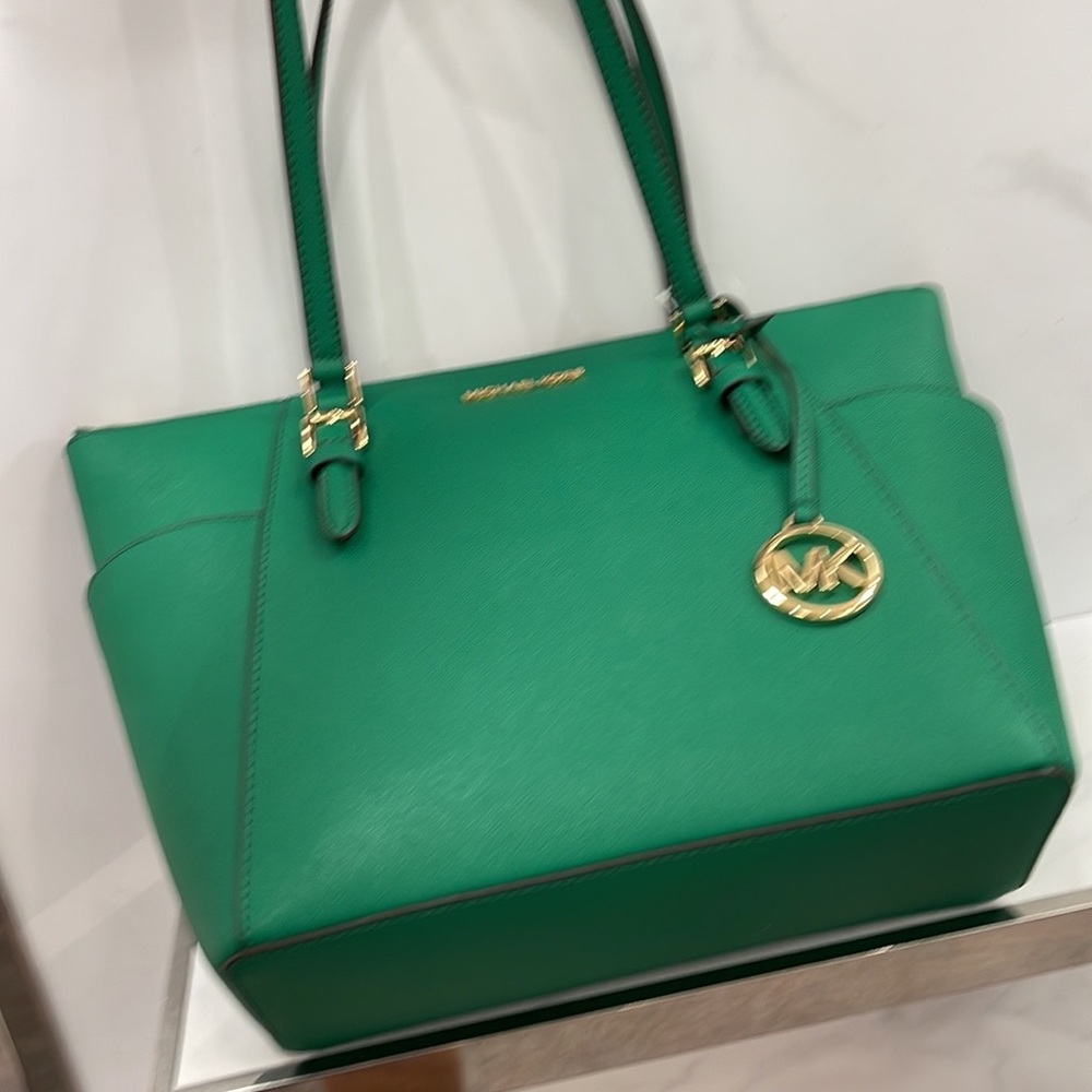 MICHAEL KORS Charlotte Large Leather Top-Zip Tote
Palmetto Green 
NWT - Picture 9 of 16